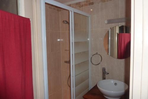 オンフルールにあるStudio des Lingotsのバスルーム(シャワー、洗面台、鏡付)