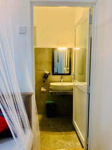 a bathroom with a sink and a mirror at Eco Diamond Palace in Ella