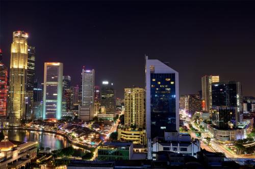 Udsigt til Singapore eller udsigt til byen taget fra hotellet