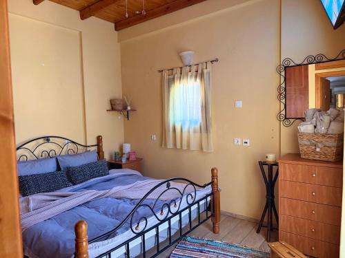a bedroom with a bed and a mirror and a window at Lidori Mani in Akhíllion