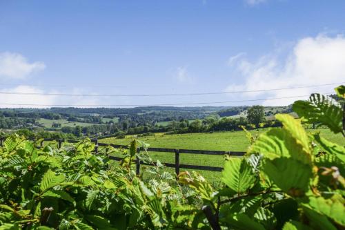 a field with a fence and green vegetation at Oldbury Barn in Cheltenham
