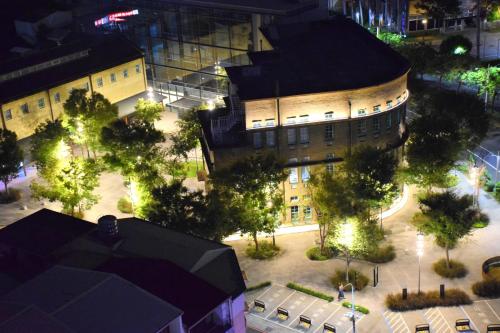 an aerial view of a building at night at Yoyo Hotel in Chiayi City