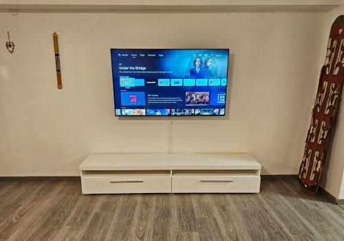Μια τηλεόραση ή/και κέντρο ψυχαγωγίας στο 2 Zimmer Apartment am Zoo mit Garten