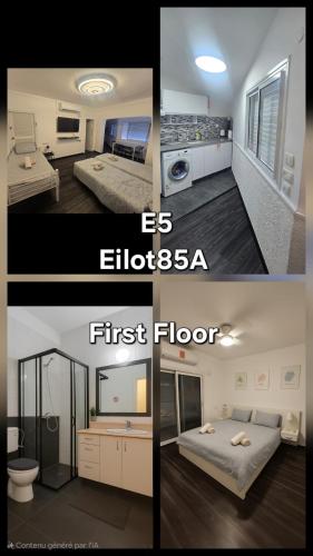 a collage of three pictures of a first floor at Eilot in Eilat