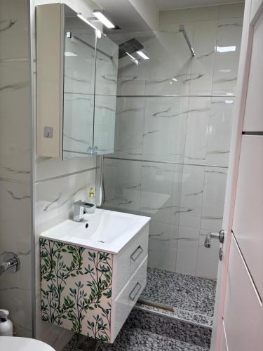 a bathroom with a sink and a mirror at Edmay Byrelax in Sighetu Marmaţiei