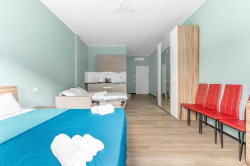 Postel nebo postele na pokoji v ubytování new cozyflat free wifi e AC 7 min Rho fiera