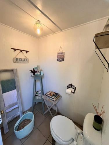 un baño con inodoro y lavabo en Gorgeous home - 5 minutes from Grahamstown, en Grahamstown