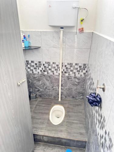 a small bathroom with a toilet in a stall at Homestay Tanah Liat in Bukit Mertajam
