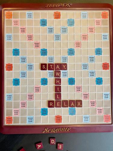 a board game with the words scrabble on it at Twin Oaks Near Lake Wallenpaupack Historic Home in Hawley