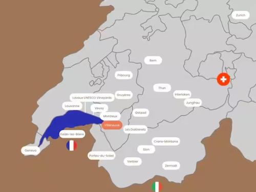 a map of ireland with a red dot at "La Maisonnette" Cozy tiny house close to Montreux in Villeneuve