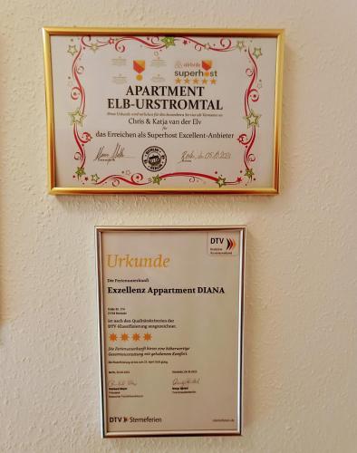 Sijil, anugerah, tanda atau dokumen lain yang dipamerkan di Ruhiges 4 Sterne Exzellenz-Appartement DIANA im Elb-Urstromtal - fast WLAN, good for long-terms