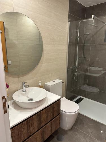 a bathroom with a sink and a toilet and a shower at Madeira Inn Refúgio Ponta do Sol in Ponta do Sol