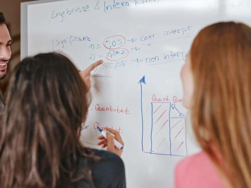 a group of people standing in front of a whiteboard at Ibis Warszawa Ostrobramska in Warsaw