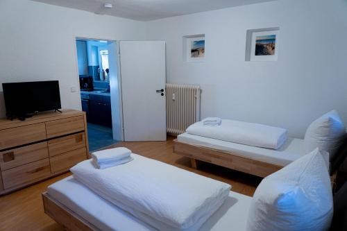 a living room with two beds and a television at Studio 17 FeWo Schwaigern in Schwaigern
