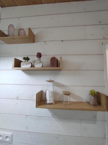 Dapur atau dapur kecil di Chambre Perchée avec vue imprenable sur le lac de Lacanau