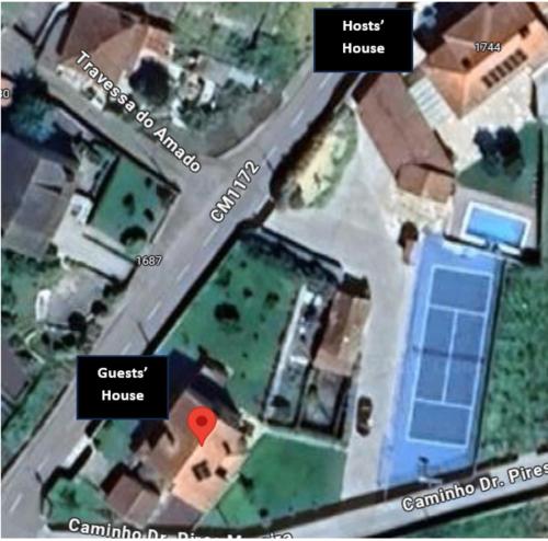 a map of a building with a red dot at Villa dos Amados in Viana do Castelo