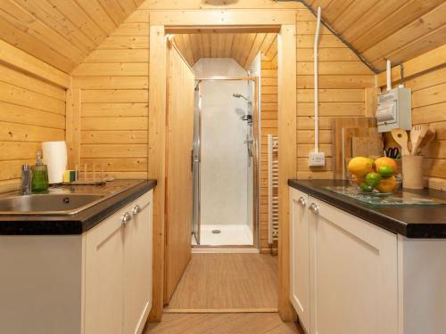 a bathroom with a shower and a sink in a cabin at Apartment Birch Bothy by Interhome in Coldstone