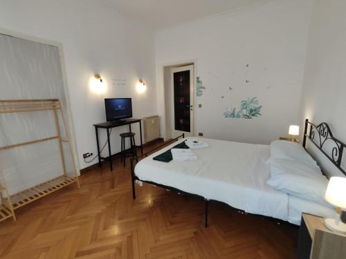 a bedroom with a bed and a television in it at Dock Bay Lodge Hostel in Trieste