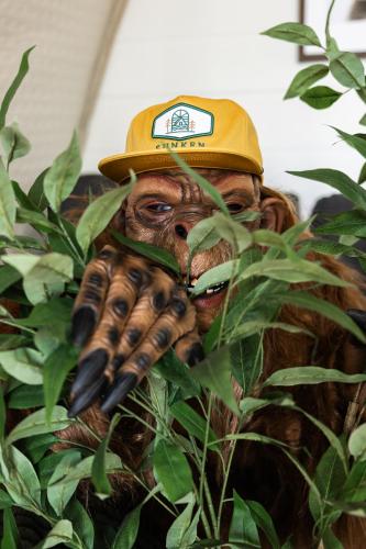 a statue of a man wearing a hard hat with a bunch of leaves at Sunken Escapes Glamping Unit 5 in New Minas