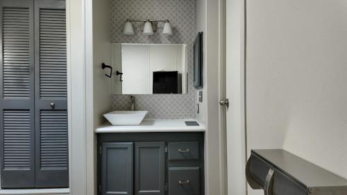 a bathroom with a sink and a mirror at Faith short term rental in Romulus