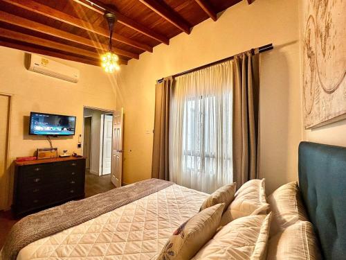 a bedroom with a bed and a tv and a window at Suitable unique design with natural light Envigado in Envigado