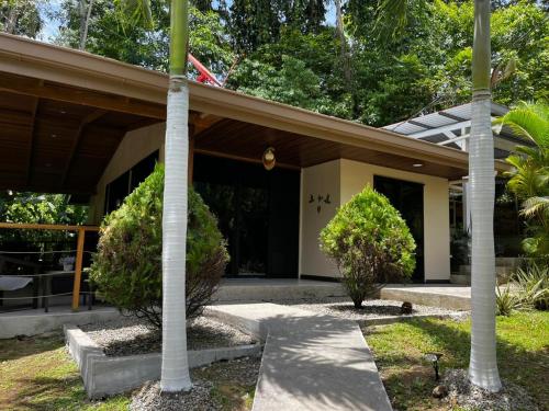 a house with two palm trees in front of it at Casa Hachi in Talamanca