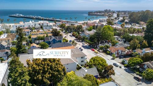 an aerial view of a small city with a harbor at Charming 5 BD Victorian House by Beach Boardwalk in Santa Cruz