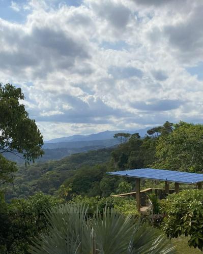 TauramenaにあるHotel Campestre Morichalの山の景色を望むピクニックテーブル