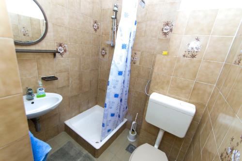 a bathroom with a toilet and a sink at Sobe Andreis in Vela Luka