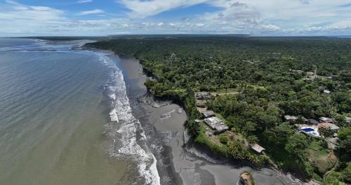an aerial view of a beach and the ocean at SURF HOUSE ESTILO LIBRE in Buenaventura