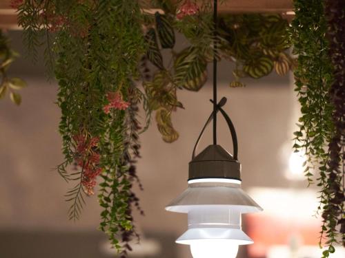 aendant light hanging from a ceiling with plants at Ibis Madrid Aeropuerto Barajas in Madrid