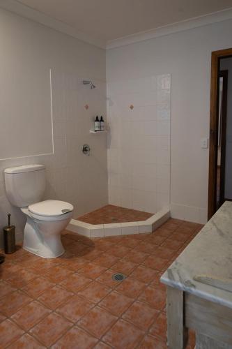 a bathroom with a toilet and a shower at Wybalena ocean views tropical big home garden pool in Port Douglas