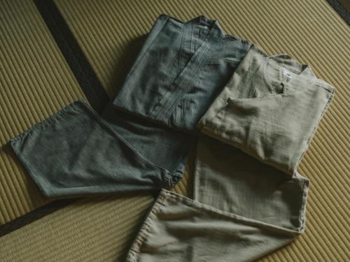 a pair of shorts sitting on top of a table at Ujosouan in Kyotango