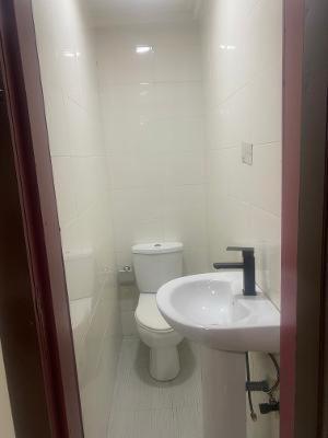 Un baño blanco con inodoro y lavabo. en Peony Apartment, en Lagos