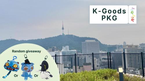 a sign with two robots in front of a city at Hotel The Botanik Sewoon Myeongdong in Seoul