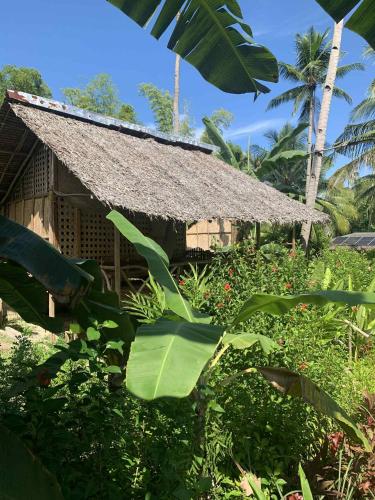 a small hut with a straw roof in a field at Prince John Beachfront Eco Bungalows and Restaurant in San Vicente