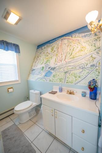 a bathroom with a toilet and a sink with a map on the wall at The Perch in Abbeyville