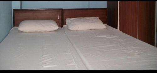 a bed with two white pillows on top of it at Hotel Maharaja Palace in Lucknow