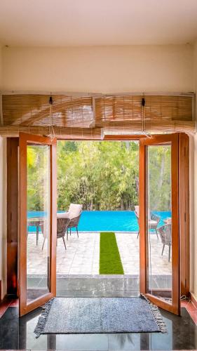 a view of a living room with a bunk bed at Aeraki palms in Bordi