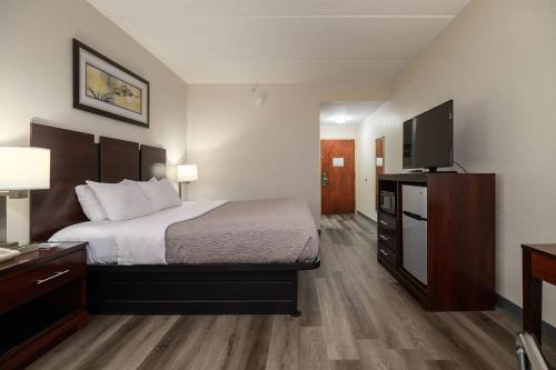 a hotel room with a bed and a flat screen tv at Quality Inn & Suites Lexington South in Lexington