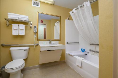 a bathroom with a toilet and a sink and a tub at Quality Inn & Suites Lexington South in Lexington