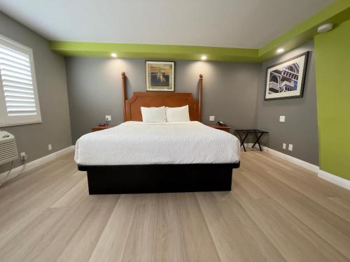 a bedroom with a large bed and green walls at The SeaScape Inn in San Francisco