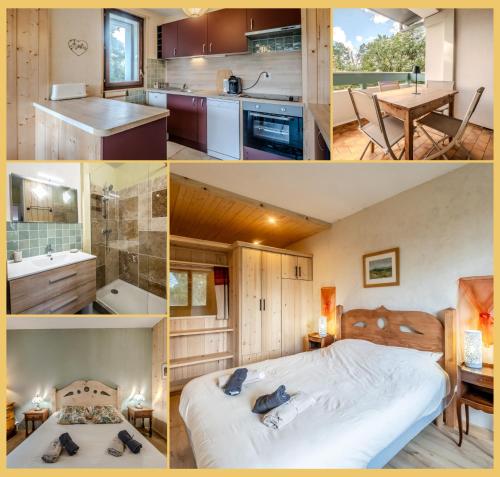 a collage of pictures of a kitchen and a bedroom at Chez Isabelle & Urbain I T3 I Saint-Julien in Saint-Julien-en-Genevois