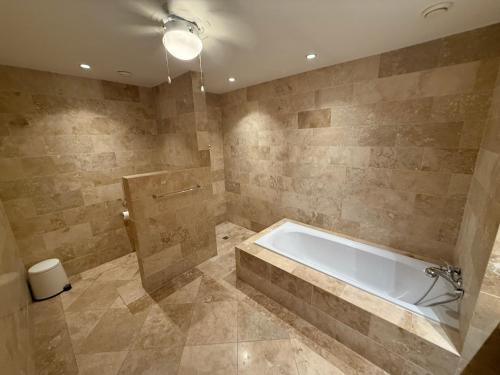 Un baño grande con bañera y ducha. en Cabarete Beach Palace 3-BDR Condo, en Cabarete