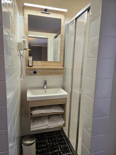a bathroom with a sink and a mirror at Hotel-Restaurant Fischerwirt in Gratwein