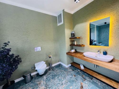 a bathroom with a sink and a toilet at Treekos Suite Hotel Istanbul Airport in Arnavutköy