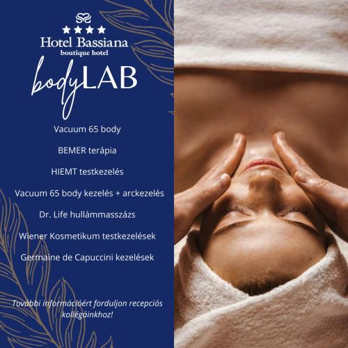 a flyer for a baby lab with a woman covering her face at Bassiana Hotel és Étterem in Sárvár