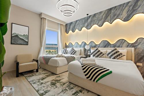 Ένα ή περισσότερα κρεβάτια σε δωμάτιο στο Family Holiday Homes in Yas Island Abu Dhabi, Near Ferrari World & SeaWorld