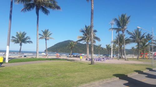 a park with palm trees on the beach at Condominio Morada da Praia in Boracéia