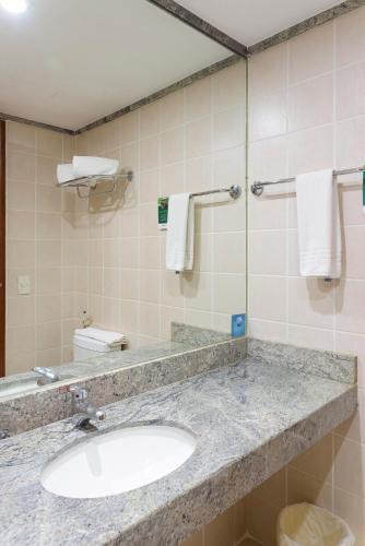 a bathroom with a sink and a mirror at Go Inn Taguatinga in Taguatinga